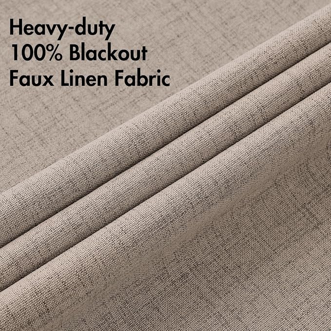 MIULEE 100% Blackout Linen Curtains for Bedroom 52x90 Inches Linen | Room Darkening, Light Blocking, Thermal Insulated, Grommet Top, Linen Textured, Window Curtains for Living Room, 2 Panels