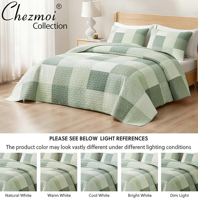 Chezmoi Collection Orna 2-Piece Chic Patchwork Quilt Set - Green Floral Patch Coverlet - Pre-Washed Cotton Lightweight Reversible Bedspread, Twin Size