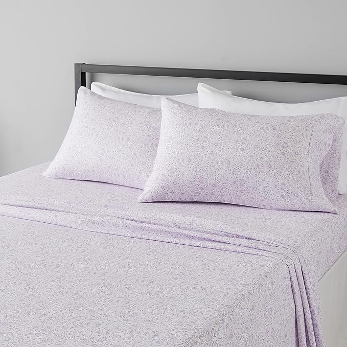 Amazon Basics Lightweight Super Soft Easy Care Microfiber Bed Sheet Set with 14-Inch Deep Pockets, Pillowcases, Full, Lavender Paisley