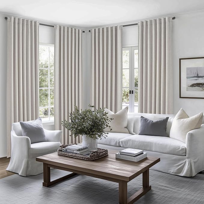 Natural Melange Short Small Window Room Darkening Curtains 54 Inches Long for Bedroom/Basement, Boho Linen Thermal&Soundproof Blackout Curtain Back Tab Pleated Hooks Light Brown (50"Wx54L 2 Panels)