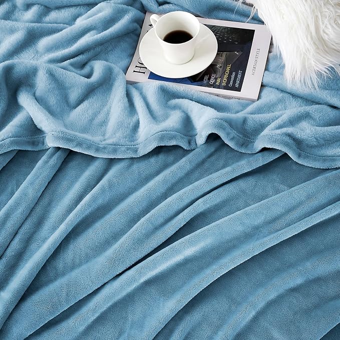 Hansleep Twin Washed Blue Fleece Blanket, Soft Flannel Bed Blanket | Fuzzy Cozy Blanket 60x80 Inches, Multi-use for Bed, Sofa, Couch, Travel, Camping, All Season Warm Lightweight Cover