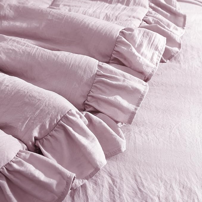 Full Size Comforter Sets-7 Pieces Ruffle Bedding Floral Sheet | Purple Bed in a Bag, Soft Lightweight All Season Farmhouse Full Size Bedding Sets with Floral Sheets, Pillowcases & Shams