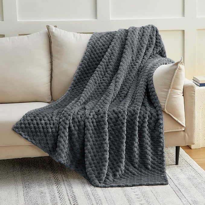 EXQ Home Gentle Soft Fleece Throw Blanket – Cozy Lightweight 3D Imitation Turtle Shell Jacquard Blanket for Couch Bed – All-Season Warm Fuzzy Flannel Blanket for Women Mom Gifts(60"x80",Charcoal Grey)
