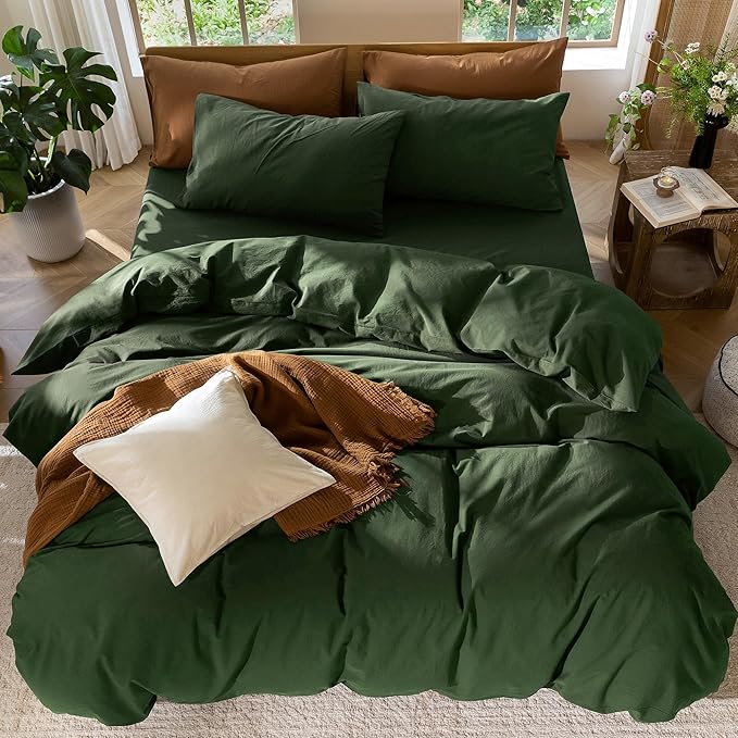 MooMee Duvet Cover Set 100% Washed Cotton Linen Like Super Queen | Relaxed Linen-like Texture. Soft, Breathable & Long-lasting Comfort. Lightweight. Hidden Zipper with 8 Interior Corner Ties