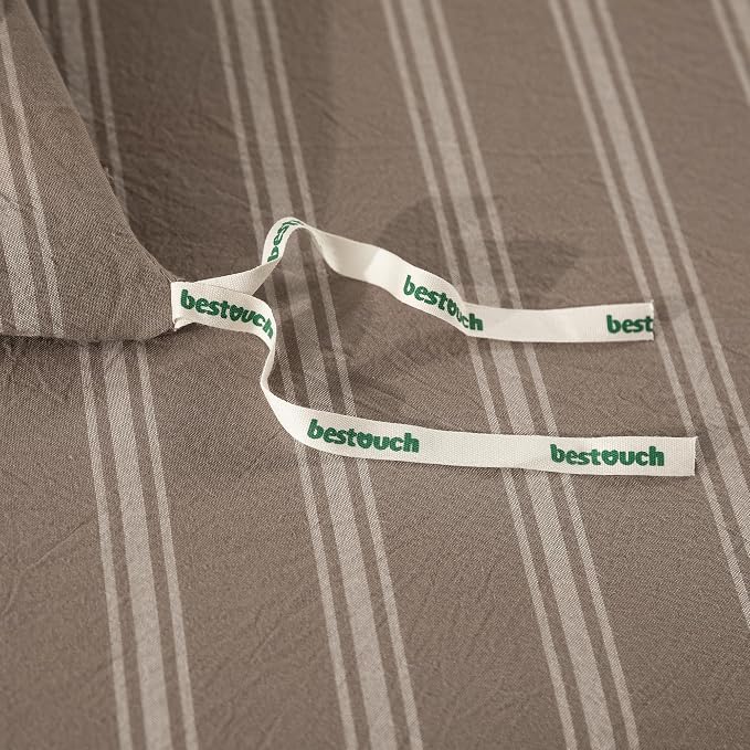 BESTOUCH Striped Cotton Duvet Cover Set Linen Feel Oversized Full | 100% Washed Cotton, Soft Wrinkle Texture, Hidden Zipper, 8 Ties, Breathable Lightweight Durable Comfy, 3 Pcs No Insert