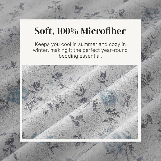Modern Threads Silky Soft Microfiber and Wrinkle Free Sheets - Luxurious Microfiber Bed Sheets Includes Flat Sheet, Fitted Sheet with Deep Pockets, & Pillowcases Kashmir Rose Blue, Twin