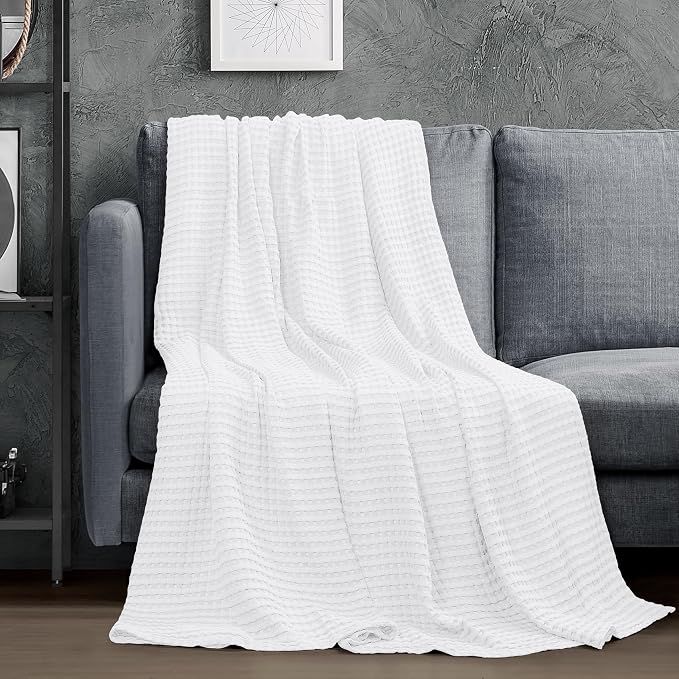 Utopia Bedding 100% Cotton Waffle Blanket Queen Size White, 90x90 Inch | Lightweight Breathable Cozy Summer Bed Blanket Home Decor Gift for Women and Men