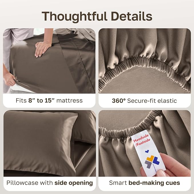 California Design Den Softest 100% Cotton Sateen XL Twin Sheets, 3 Pcs Set | Soft 500 Thread Count Backed by Good Housekeeping Seal, All-Around Elastic, Durable, Easy Care - Mushroom Brown