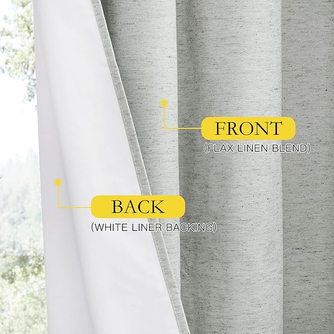 NICETOWN Grey 100% Blackout Curtain Panels, Set of 2, 42" Wide by 63" Long, Thermal Insulated White Thermal Insulated Liner Drapes for Nursery, Noise Reducing and Cold Blocking Drapes for Windows