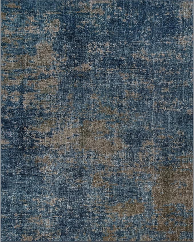 8x10 Washable Area Rug for Living Room,Bedroom,Dining Room,Nursery,Playroom | Ultra Soft,No Creases,Stain Resistant,Non-Slip,Non-Shedding,Machine Washable,Blue Brown Low Pile Carpet for Home Office Decor