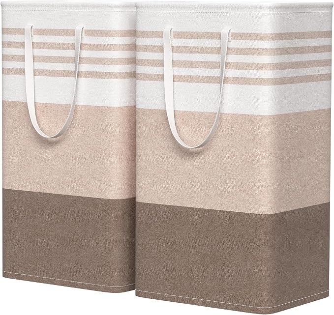 WOWBOX 2 Pack Laundry Baskets, Collapsible Dirty Clothes Laundry Hampers | with Reinforced Handles, Waterproof Coating, 2 Pack for Clean & Dirty Clothes, for Bedroom, Bathroom, Dorm (88L Khaki)
