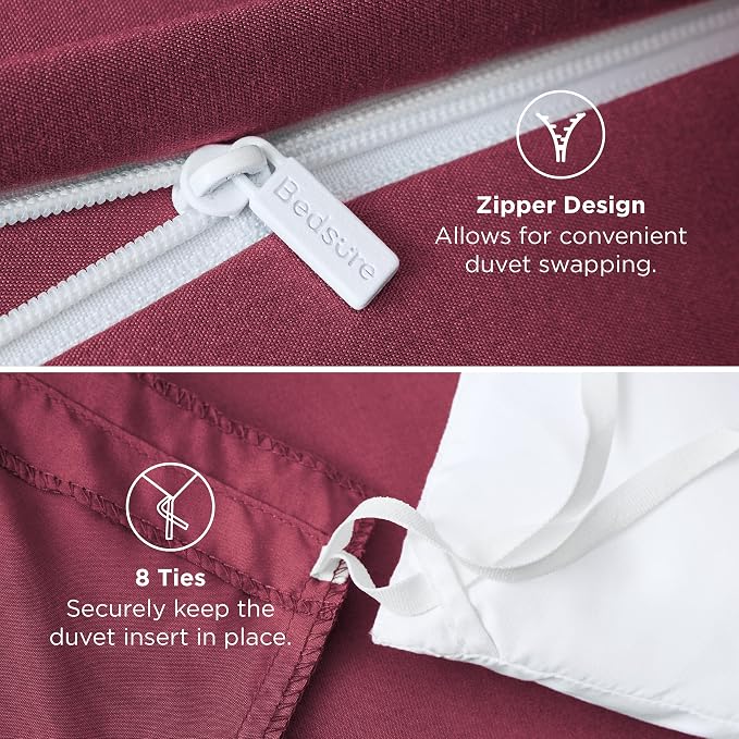 Bedsure Duvet Cover Full Size, 3Pcs Double Brushed Bedding Set, Dark Red | For Kids & Adults, 80"x90" Comforter Cover, Hotel Luxury, All Season, Breathable, Easy Care, Lightweight, Zipper Closure