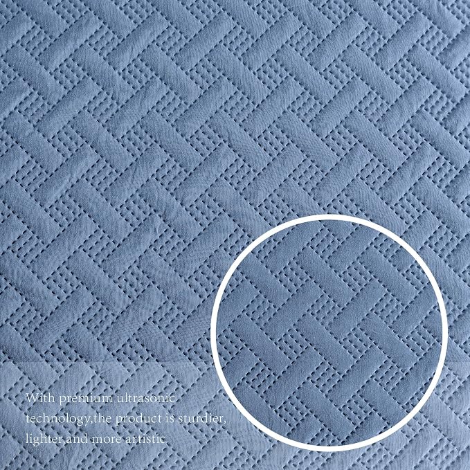 FLYMME Bluish Grey Full/Queen Quilt Bedspreads, Modern Style Geometric Weave Stripe Pattern,3 Pieces Lightweight Bedding Sets, Microfiber Quilted Comforter Coverlet for All Season (1 Quilt, 2 Shams)