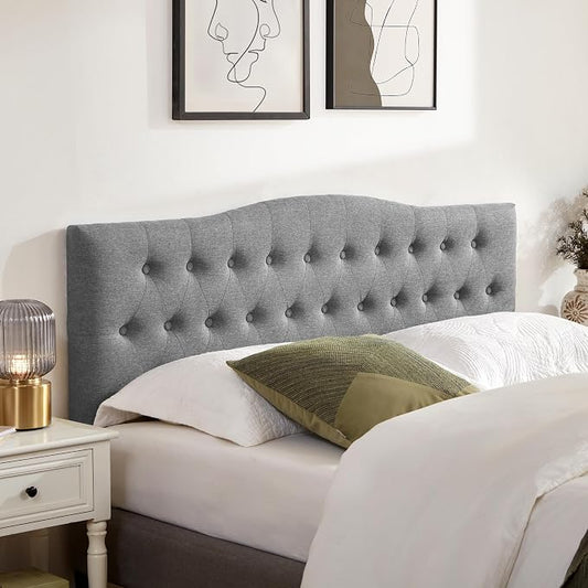 Tufted Headboard Full Size, Solid Wood Adjustable Height Head Board, Gray | Upholstered Full XL Headboard Only with Durable Solid Wood Legs, Adjustable Height 37-51 in, Fabric Button Diamond HeadBoards