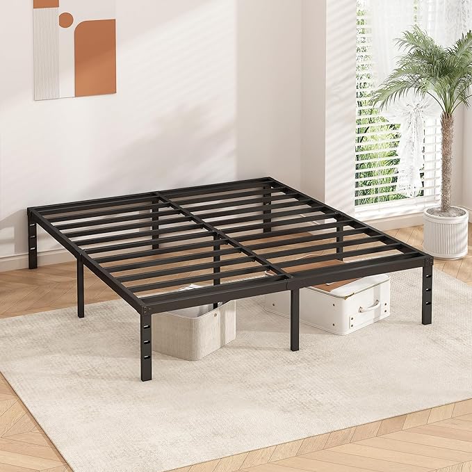HLIPHA Metal Platform Bed Frame 14 Inch Tall,No Box Spring Needed,King Size Bed with Heavy Duty Strong Support Slats,Easy to Assemble,Black