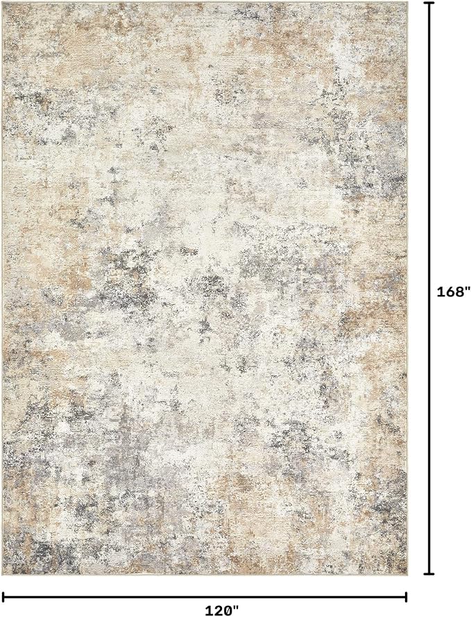 UERMEI 10x14 Washable Area Rug - Neutral Modern Abstract Living Room Rugs, Non-Slip Soft Large Indoor Floor Carpet for Bedroom Home Office & Under Dining Table Decor, Golden Grey