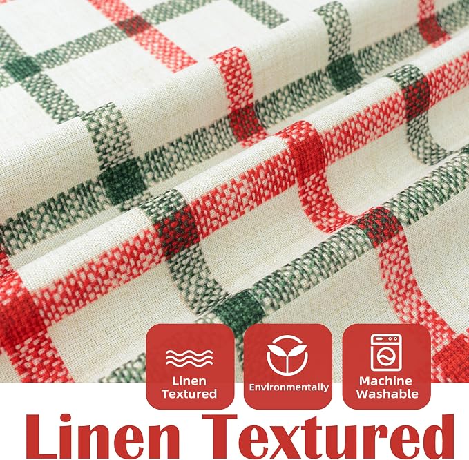DriftAway 100% Blackout Plaid Curtains 102 Inches Long 2 Panels Red Green | 100% Blackout, Linen Texture, Plaid Pattern, Two Layers, Rod Pocket & Back Tab, Bedroom Living Room Use, Luxury Appearance