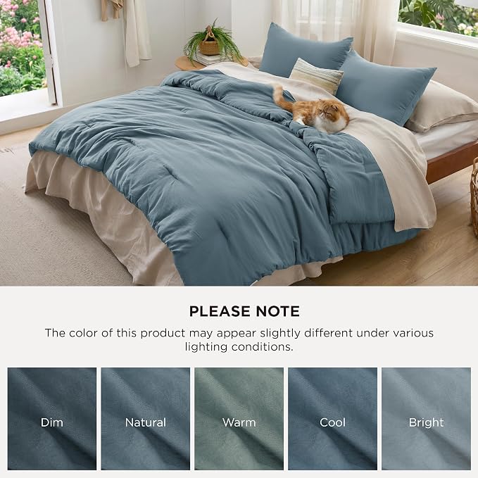 Bedsure Full Comforter Set, Slate Blue Soft Prewashed Bedding for All Seasons, 3 Pieces GentleSoft Bed Set, 1 Lightweight Comforter (82"x86") and 2 Pillowcases (20"x26")