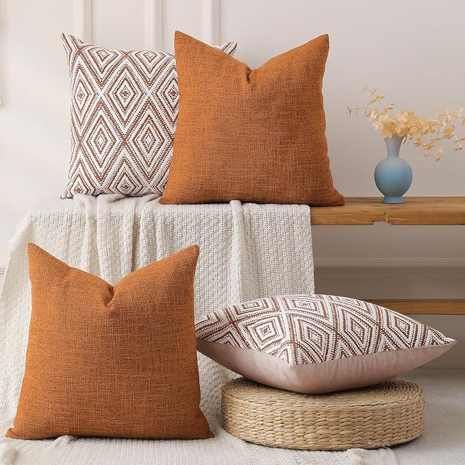 HPUK Throw Pillow Covers 20x20, Set of 4, Golden Brown Couch Pillow Covers | Polyester fabric, patterned and solid designs, hidden zippers, machine washable, for sofas and beds, inserts not included