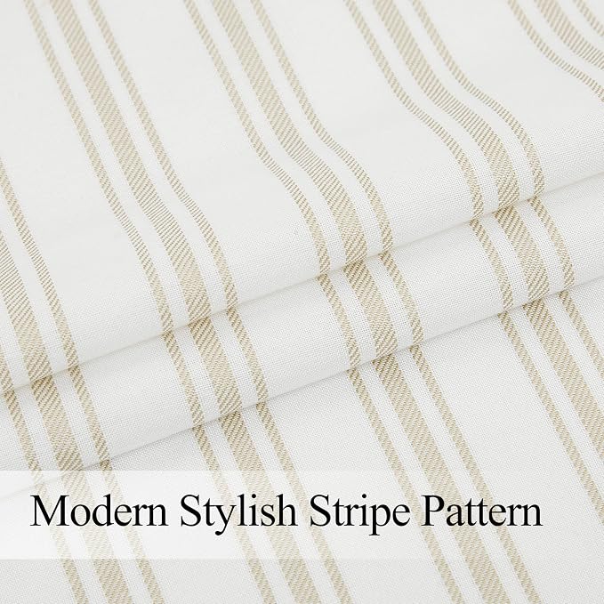 ZJDECOR Cotton Blended Tier Cafe Curtains with Beige Stripes,27" Wx24 Lx2 | Kitchen Curtains,Semi Sheer,Rod Pocket,Cotton Blend Tiers,Cottage Farmhouse Rusitc,Kitchen Bathroom RV Window Treatment