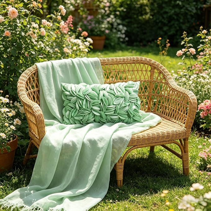 KINGROSE Luxury Solid 3D Flower Throw Pillow Cover, Mint Green, 12x20 Inch | Soft Velvet Pillowcase, Decorative Cushion Cover for Home Sofa Couch Bedroom Summer