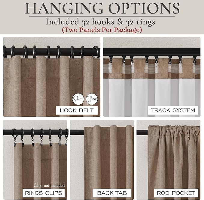 Rust Brown Short Small Window Room Darkening Curtains 54 Inches Long for Bedroom/Basement, Boho Linen Thermal&Soundproof Blackout Curtain Back Tab Pleated with Hooks Chocolate (50"Wx54L 2 Panels)