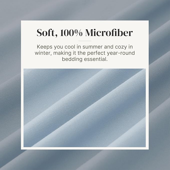 Modern Threads Soft Microfiber Solid Sheets - Luxurious Microfiber Bed Sheets - Includes Flat Sheet, Fitted Sheet with Deep Pockets, & Pillowcases Blue Mist King