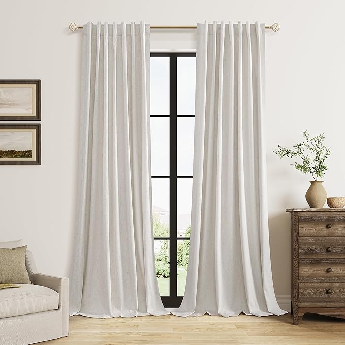 Light Beige Extra Long 100% Blackout Curtains 120 Inch Length 2 Panels Set for Living Room Bedroom Back Tab Thermal Insulated Black Out Linen Drapes Room Darkening Window Curtain, 52x120