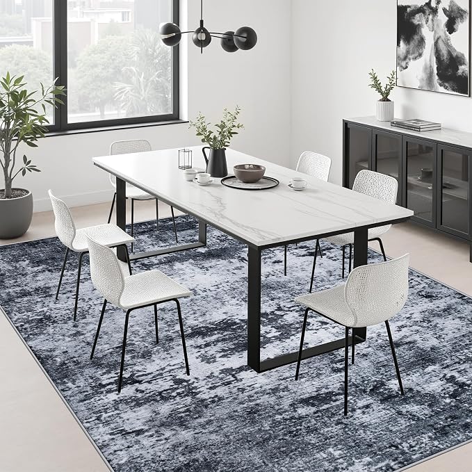 Area Rug Living Room: 4x6 Modern Washable Indoor Carpet Black | For Bedroom Dining Room Farmhouse Nursery Hallway Office,Modern Abstract,Machine washable,Non-Slip,Stain Resistant,Indoor