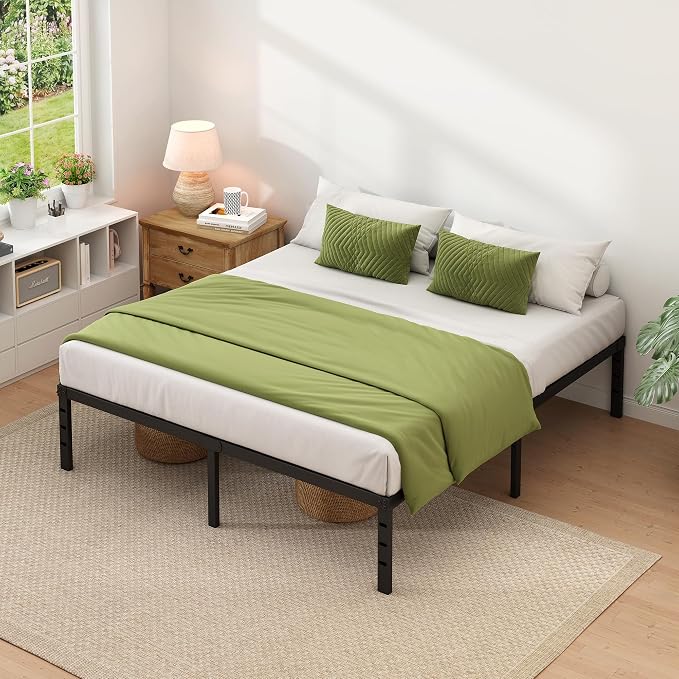 NEW JETO Metal Bed Frame,Queen Size Bed Frame with Storage Space,18 Inch | Heavy Duty Sturdy Mattress Foundation,Easy Assembly,No Box Spring Needed, Black