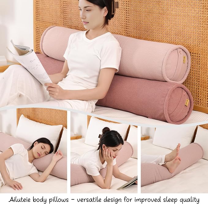 Long Round Body Pillow for Adults, Bolster Pillow for Side Sleeping, Soft Decorative Cylinder Pillow for Bed & Couch, Supportive Tube Pillow for Resting,47 x 7.87 Inches,Pink