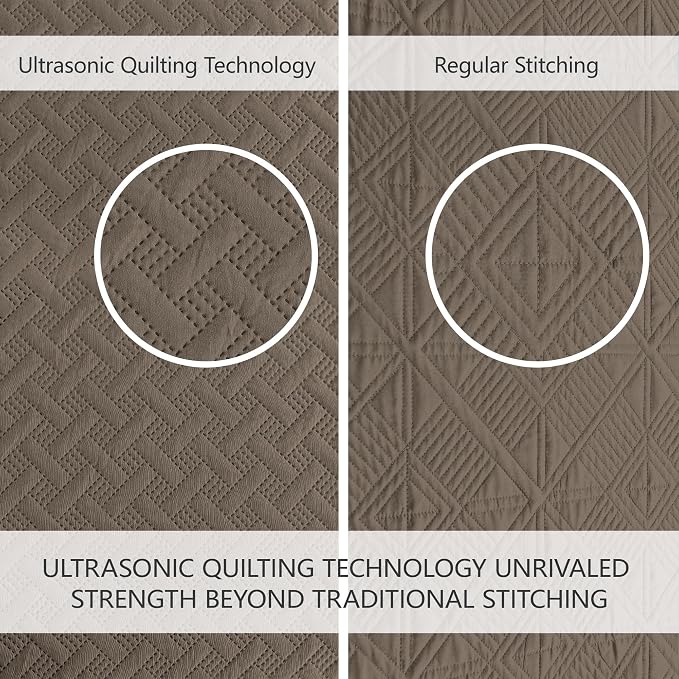 FLYMME Quilts Queen Size,Lightweight Mocha Brown Bedspreads,Basket Weave Pattern,Ultra Soft Microfiber Bed Coverlet 3 Pieces for All-Seasons (1 Quilt,2 Shams)