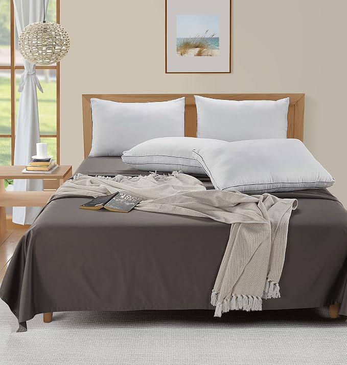 LANE LINEN Standard Size Bed Pillows for Sleeping, Set of 4, 20x26 - White | Perfect for Side, Back & Stomach Sleepers, Down Alternative Fill, Medium Firm, Breathable, Cooling, Soft & Fluffy Comfort