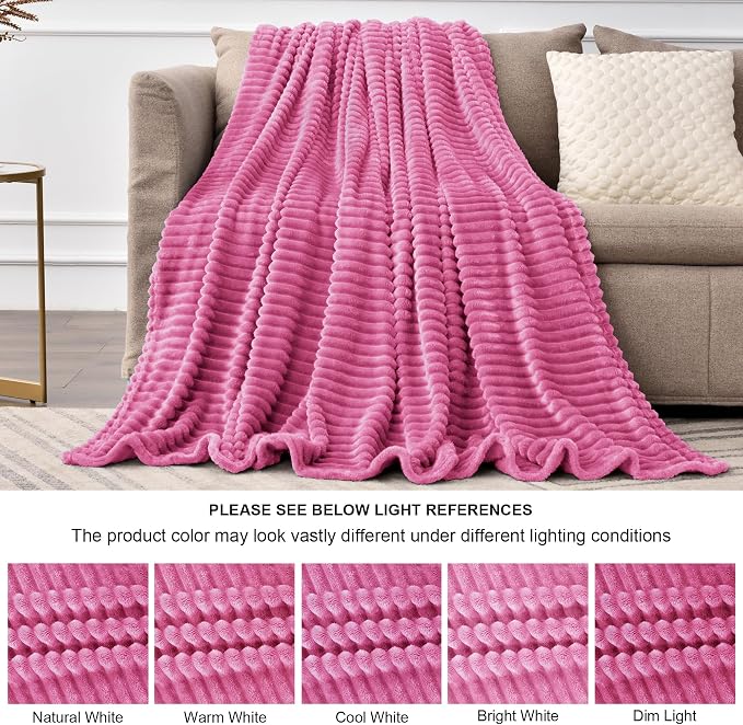 BEDELITE Ribbed Jacquard Hot Pink Blankets Queen Size for Bed, 90x90 Inch | Soft Warm Decorative Fluffy Blanket, Cozy Fuzzy Lightweight Plush Fleece Throw Blankets for Bed, Room Decor, Gift for Women