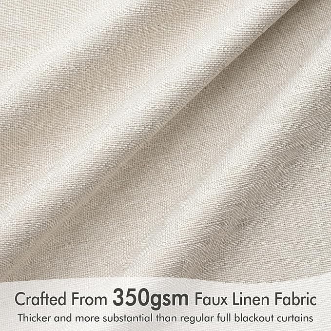 MIULEE 100% Blackout Back Tab Pleat Linen Curtains 50" Wx96 L,Birch | 2 Panels,Thick Faux Linen,Floor to Ceiling,With Hooks,for Bedroom Living Room,Black Out,Room Darkening