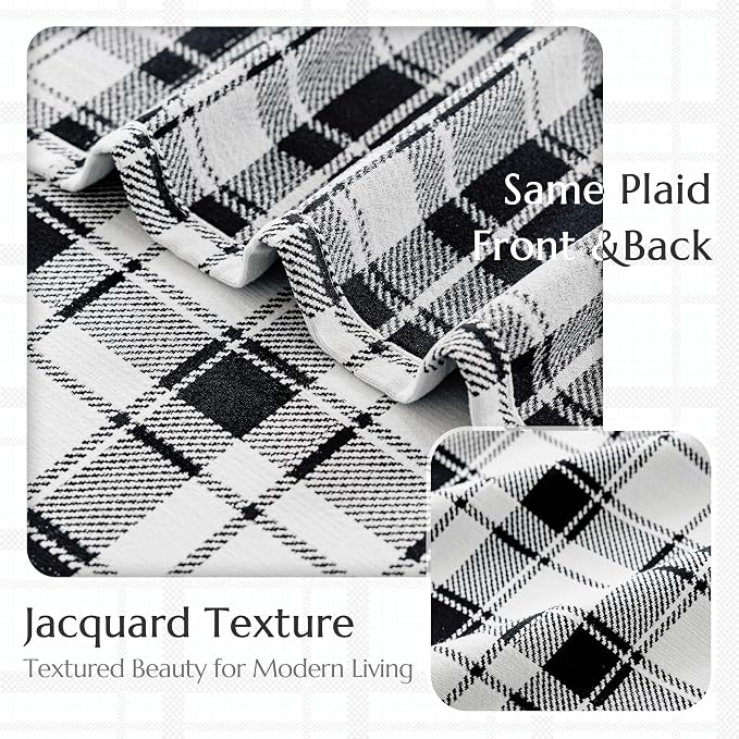 Beauoop Black White Plaid Jacquard Blackout Curtains Bedroom 52x63 2 Panels | Gingham Checkered Buffalo Room Darkening Drapes for Living Room 63 Inch Long Thermal Soundproof Window treatment Grommet