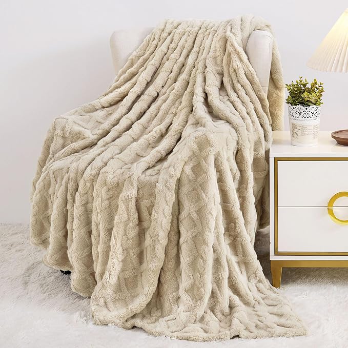 Aganear Fleece Throw Blanket for Bed Couch 90"x90" Khaki | Lightweight Fuzzy Throw,Warm Gift for Women,Christmas,Housewarming,Soft,Fall Boho Design for Room Home Decor,All-Season Use