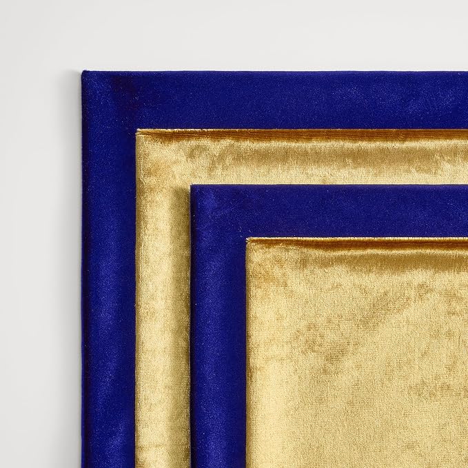 GIGIZAZA Pack of 4 Decorative Velvet Pillow Covers 16x16 Blue Gold | Throw Pillows for Couch Sofa,280gsm Soft Textured Fabric,Modern Accent Pillowcases,Luxury Living Room Cushion Covers