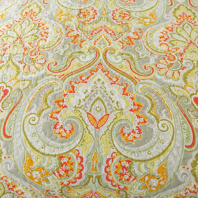 Cotton Bedspread Quilt Sets-Reversible Patchwork Coverlet Set, European Beige Floral Pattern, Queen Size