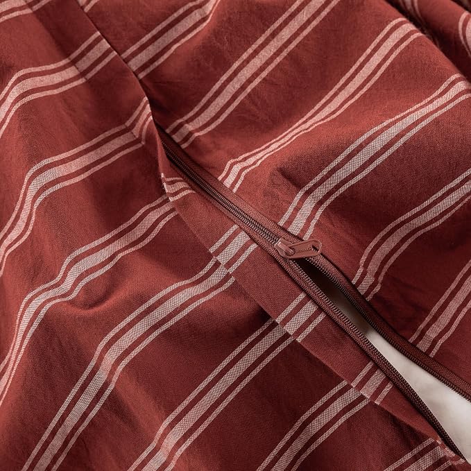 BESTOUCH Striped Cotton Duvet Cover Set Linen Feel Twin | 100% Washed Cotton, Soft Wrinkle Texture, Hidden Zipper, 8 Ties, Breathable Lightweight Durable Comfy, 2 Pcs No Insert
