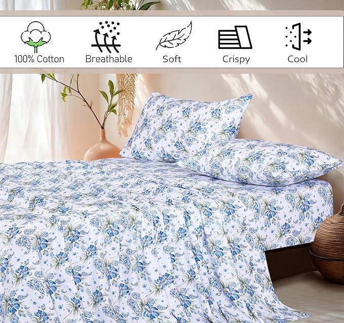 RUVANTI 100% Cotton Percale Sheets Split King Size, Paislyona | Crisp Cooling, Deep Pocket 16", Soft Breathable & Durable, Hotel-Style, 5 Piece Set