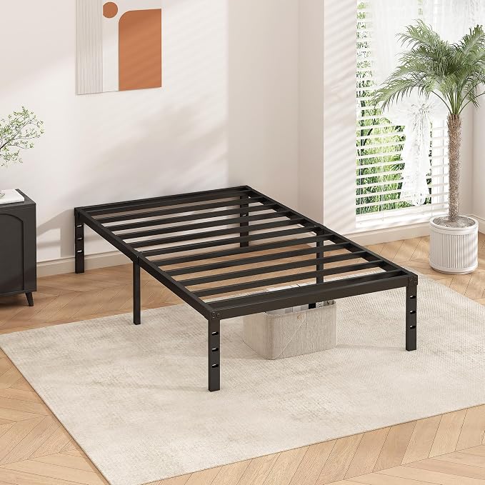 HLIPHA Metal Platform Bed Frame 12 Inch Tall,No Box Spring Needed,Twin Size Bed with Heavy Duty Strong Support Slats,Easy to Assemble,Black