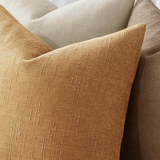 MIULEE Textured Chenille Throw Pillow Covers 20x20 Inch Golden Brown | Pack of 2 Decorative Soft Throw Pillows, Solid Textured Cushion Covers, Modern Home Decor for Couch Sofa Bedroom Living Room