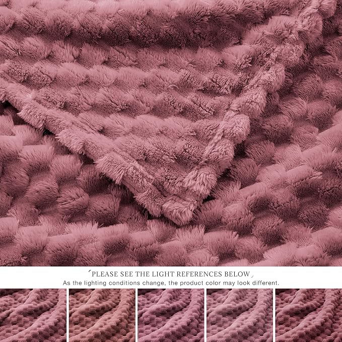 EXQ Home Gentle Soft Fleece Throw Blanket – Cozy Lightweight 3D Imitation Turtle Shell Jacquard Blanket for Couch Bed – All-Season Warm Fuzzy Flannel Blanket for Women Mom Her Gift(50"x60",Dusty Pink)