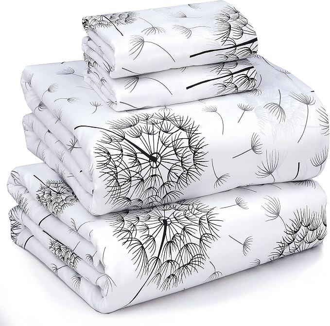 RUVANTI 100% Cotton Percale Sheets King Size, Dandelion | Crisp Cooling, Deep Pocket 16", Soft Breathable & Durable, Hotel-Style, 4 Piece Set