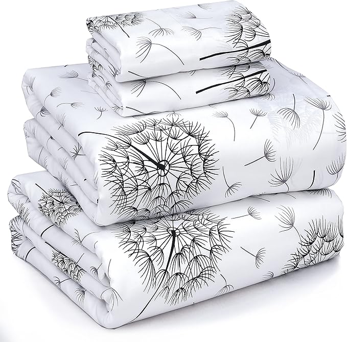 RUVANTI 100% Cotton Percale Sheets Queen Size, Dandelion | Crisp Cooling, Deep Pocket 16", Soft Breathable & Durable, Hotel-Style, 4 Piece Set