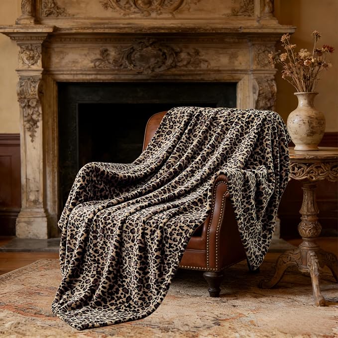 Edenleaf Leopard Print Blanket Fleece Throw for Bed Sofa Travel and Camping, Super Soft Cozy Fluffy Plush Cheetah Print Blanket for All Seasons 60"x80" (Mocha Brown)