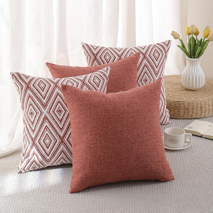 HPUK Throw Pillow Covers 20x20, 4 Pack, Coral Textured Couch Pillow Covers | Polyester fabric, patterned and solid designs, hidden zippers, machine washable, for sofas and beds, inserts not included