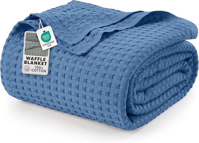 Utopia Bedding 100% Cotton Waffle Blanket Queen Size Wedgewood, 90x90 Inch | Lightweight Breathable Cozy Summer Bed Blanket Home Decor Gift for Women and Men
