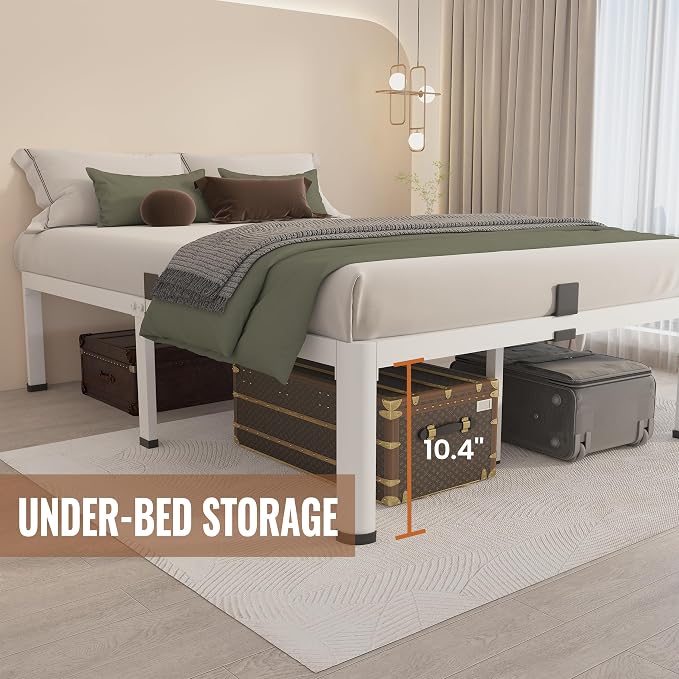 MAF 12 Inch King Metal Platform Bed Frame White with Round Corner Legs | Mattress Baffle, 3000 LBS Heavy Duty Steel Slat Support, Noise Free, No Box Spring Needed, Easy Assembly, 10.4" Storage Space
